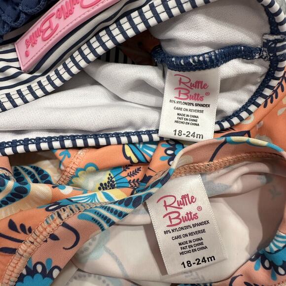 Rufflebutts Orange & Blue Floral Rash Guard Swimsuit - Picture 6 of 9